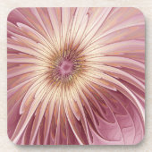 抽象芸術フラワーフラクタルアート&バーガンディの色合い コースター (正面)