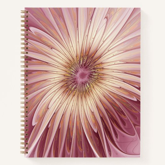 抽象芸術フラワーフラクタルアート&バーガンディの色合い ノートブック (正面)