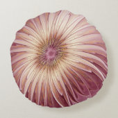 抽象芸術フラワーフラクタルアート&バーガンディの色合い ラウンドクッション (裏面)