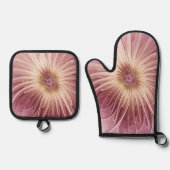 抽象芸術フラワーフラクタルアート&バーガンディの色合い 鍋つかみ&鍋敷きセット (正面)