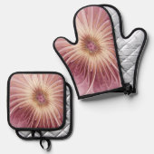 抽象芸術フラワーフラクタルアート&バーガンディの色合い 鍋つかみ&鍋敷きセット (正面/裏面)