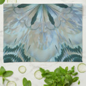 抽象芸術フラワーフラクタルティール(緑がかった色)ホワイトブルーグレー キッチンタオル (折り畳み)