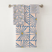 抽象芸術フラワーブルーイエローレトロボホフローラ バスタオルセット (インサイチュ)