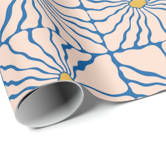 抽象芸術フラワーブルーイエローレトロボホフローラ ラッピングペーパー (ロールコーナー)