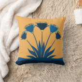 抽象芸術フラワー、マスタードイエロー、ネービーブルー、金ゴールド クッション (ブランケット)
