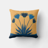 抽象芸術フラワー、マスタードイエロー、ネービーブルー、金ゴールド クッション (裏面)
