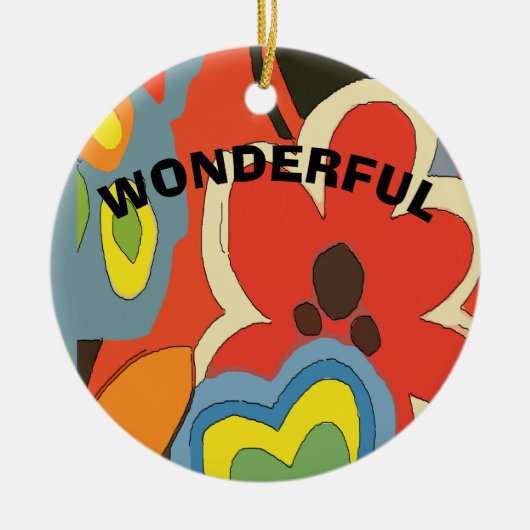 抽象芸術フラワー、追加、編集文字 セラミックオーナメント (正面)