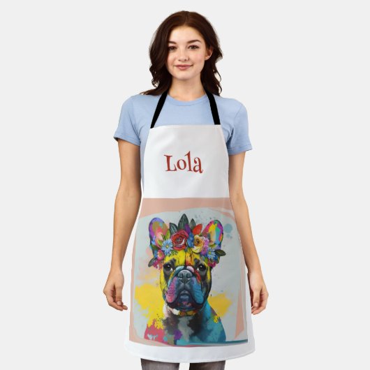 抽象芸術フランスのフローラブ絵画ルドッグ エプロン (着用した状態)