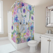 抽象芸術フランスのブルドッグフローラ水絵を描色 シャワーカーテン (インサイチュ)