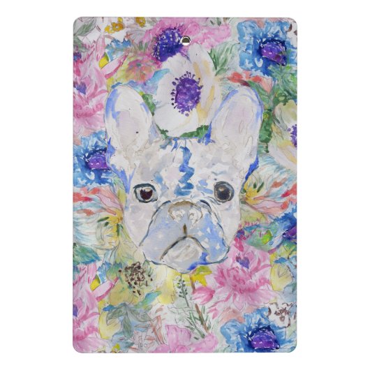 抽象芸術フランスのブルドッグフローラ水絵を描色 ミニクリップボード (裏面)