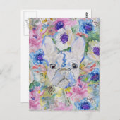 抽象芸術フランスのブルドッグフローラ水色絵を描 ポストカード (正面/裏面)