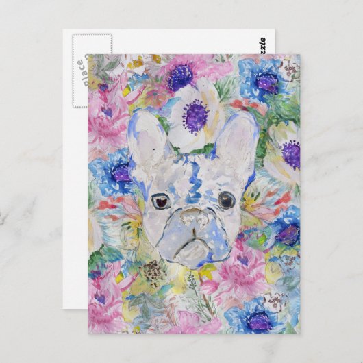 抽象芸術フランスのブルドッグフローラ水色絵を描 ポストカード (正面/裏面)