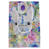 抽象芸術フランスのブルドッグフローラ水色絵を描 ミディアムペーパーバッグ (裏面)