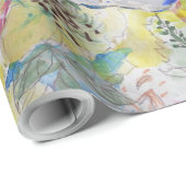 抽象芸術フランスのブルドッグフローラ水色絵を描 ラッピングペーパー (ロールコーナー)