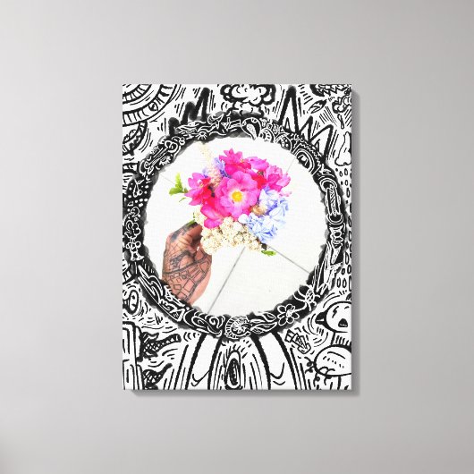 抽象芸術フレームハンドとブーケ キャンバスプリント (正面)