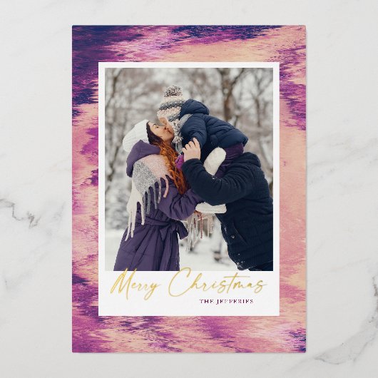 抽象芸術フレームメリークリスマスフォト 箔シーズンカード (正面)