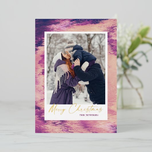 抽象芸術フレームメリークリスマスフォト 箔シーズンカード (立ち正面)