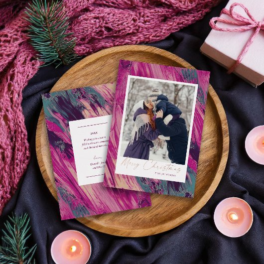 抽象芸術フレームメリークリスマスフォト 箔シーズンカード