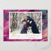 抽象芸術フレームメリークリスマス2写真 箔シーズンカード (正面)