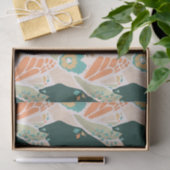 抽象芸術フロかわいらしーラルパターンアクアグリーンオレンジ 薄葉紙 (ギフト)