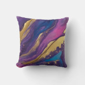 抽象芸術フローアートブルーピンクパープルと金ゴールド- クッション (正面)