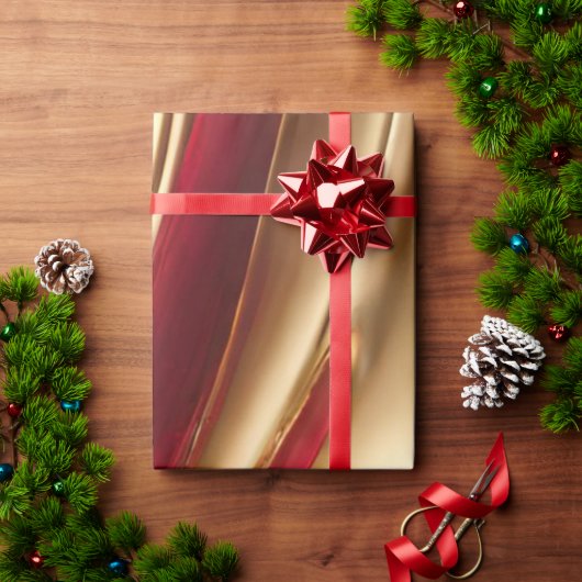 抽象芸術フローアートレッドと金ゴールド- ラッピングペーパー (クリスマスギフト)