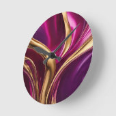抽象芸術フローアート明るい赤紫色紫と金ゴールド- ラウンド壁時計 (傾斜)