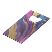 抽象芸術フローアート – ブルーパープルピンクと金ゴールド- クレジットカード栓抜き (正面アングル)