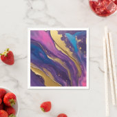 抽象芸術フローアート – ブルーパープルピンクと金ゴールド- スタンダードカクテルナプキン (インサイチュ)