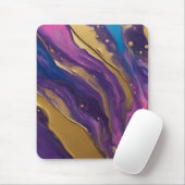 抽象芸術フローアート – ブルーパープルピンクと金ゴールド- マウスパッド (マウス)