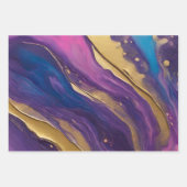 抽象芸術フローアート – ブルーパープルピンクと金ゴールド- ラッピングペーパーシート (正面)