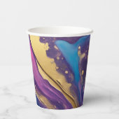 抽象芸術フローアート – ブルーパープルピンクと金ゴールド- 紙コップ (裏面)