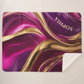 抽象芸術フローアート – 明るい赤紫色紫と金ゴールド- シェルパブランケット (正面(横))