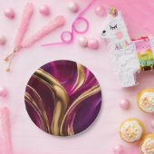 抽象芸術フローアート – 明るい赤紫色紫と金ゴールド- ペーパープレート (パーティー)