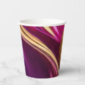 抽象芸術フローアート – 明るい赤紫色紫と金ゴールド- 紙コップ (正面)