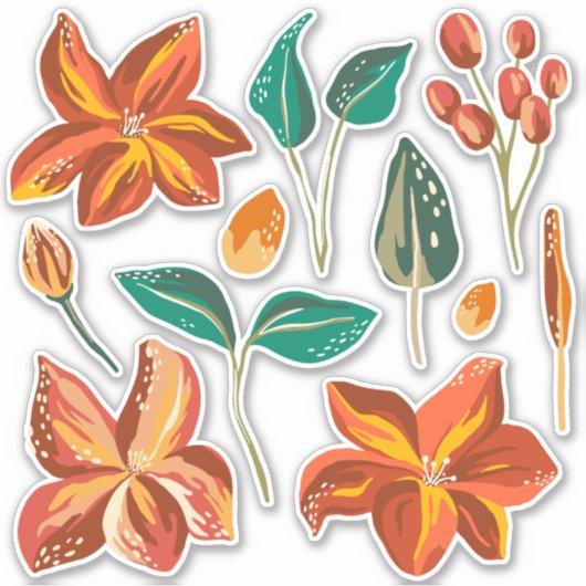 抽象芸術フローラと緑モダンの離れ植物学の シール (正面)