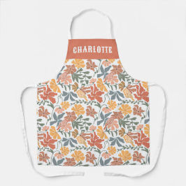 抽象芸術フローラと鳥のミッドセンチュリーモダン名 エプロン