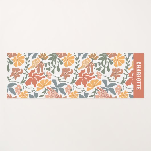 抽象芸術フローラと鳥のミッドセンチュリーモダン名 ヨガマット (正面(横))