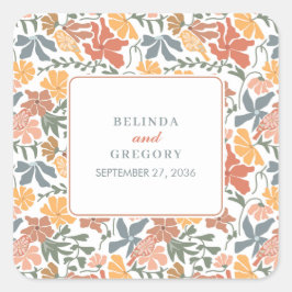 抽象芸術フローラと鳥の中世紀半モダンば結婚 スクエアシール