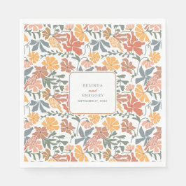 抽象芸術フローラと鳥の中世紀半モダンば結婚 スタンダードランチョンナプキン