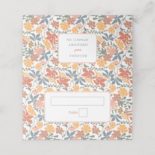 抽象芸術フローラと鳥の中世紀半モダンば結婚 プレイスカード (外部開封)