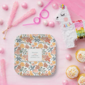 抽象芸術フローラと鳥の中世紀半モダンば結婚 ペーパープレート (パーティー)