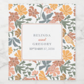 抽象芸術フローラと鳥の中世紀半モダンば結婚 ワインラベル (シングルラベル)