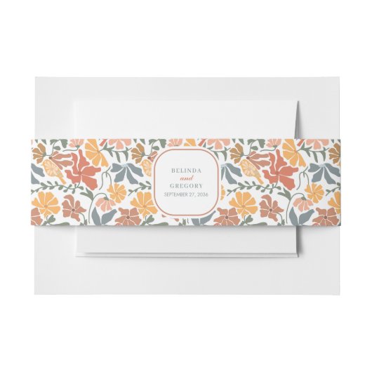 抽象芸術フローラと鳥の中世紀半モダンば結婚 招待状ベリーバンド (正面例)