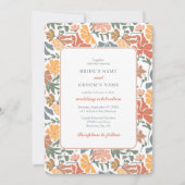 抽象芸術フローラと鳥の中世紀半モダンば結婚 招待状 (正面)