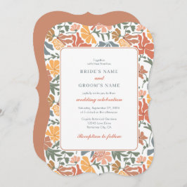 抽象芸術フローラと鳥の中世紀半モダンば結婚 招待状