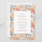 抽象芸術フローラと鳥の中世紀半モダンば結婚 招待状 (正面)