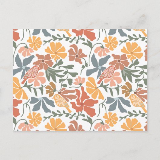 抽象芸術フローラと鳥ミッドセンチュリーパタモダンーン シーズンポストカード (正面)