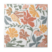 抽象芸術フローラと鳥ミッドセンチュリーパタモダンーン タイル (正面)