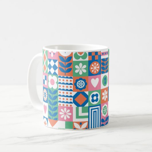 抽象芸術フローラのシームレスなパターン。スカンジナビア コーヒーマグカップ (正面左)